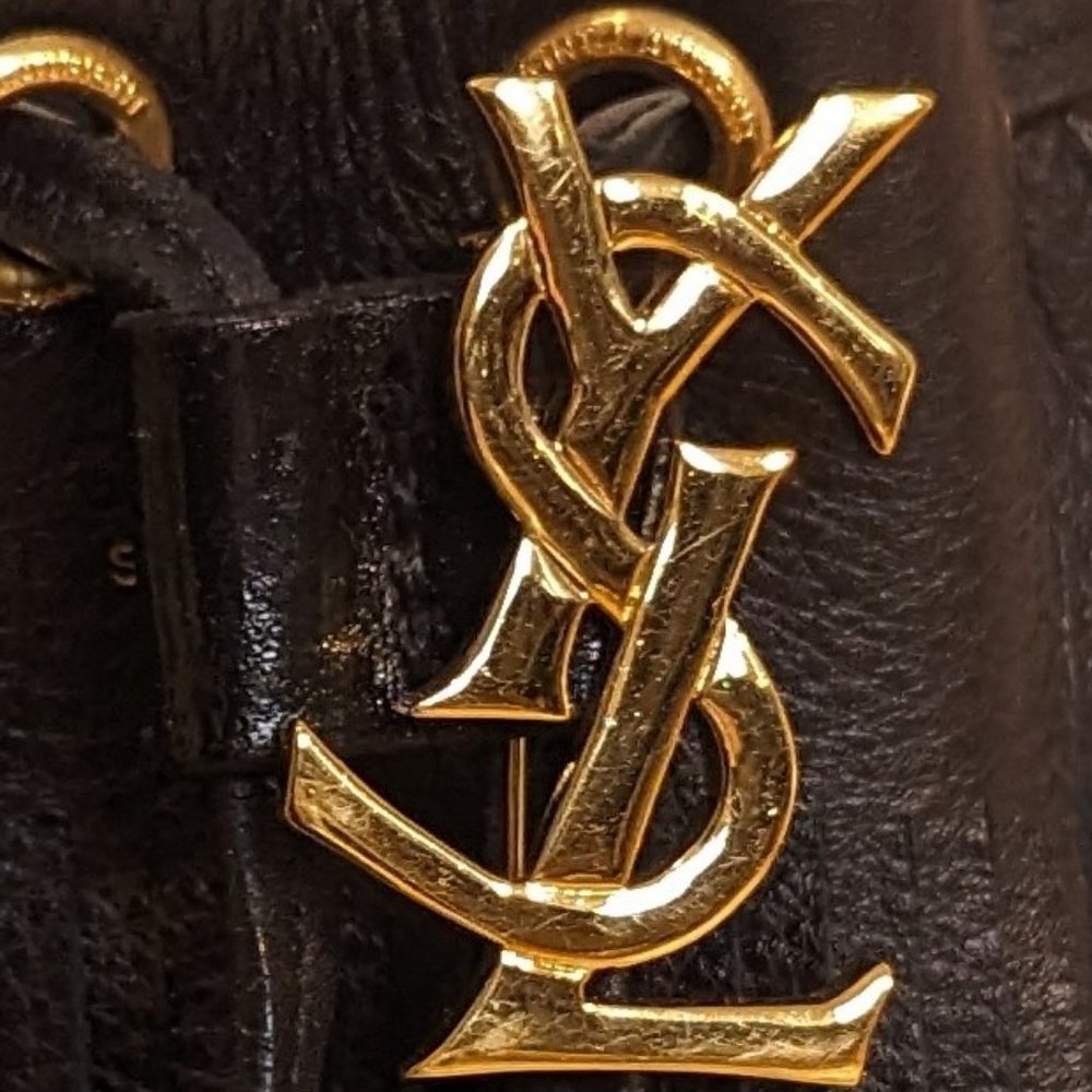 YSL Yves SAINT LAURENT Small Fringe Bucket Bag black gold vintage  Emmanuell - Picture 5 of 12